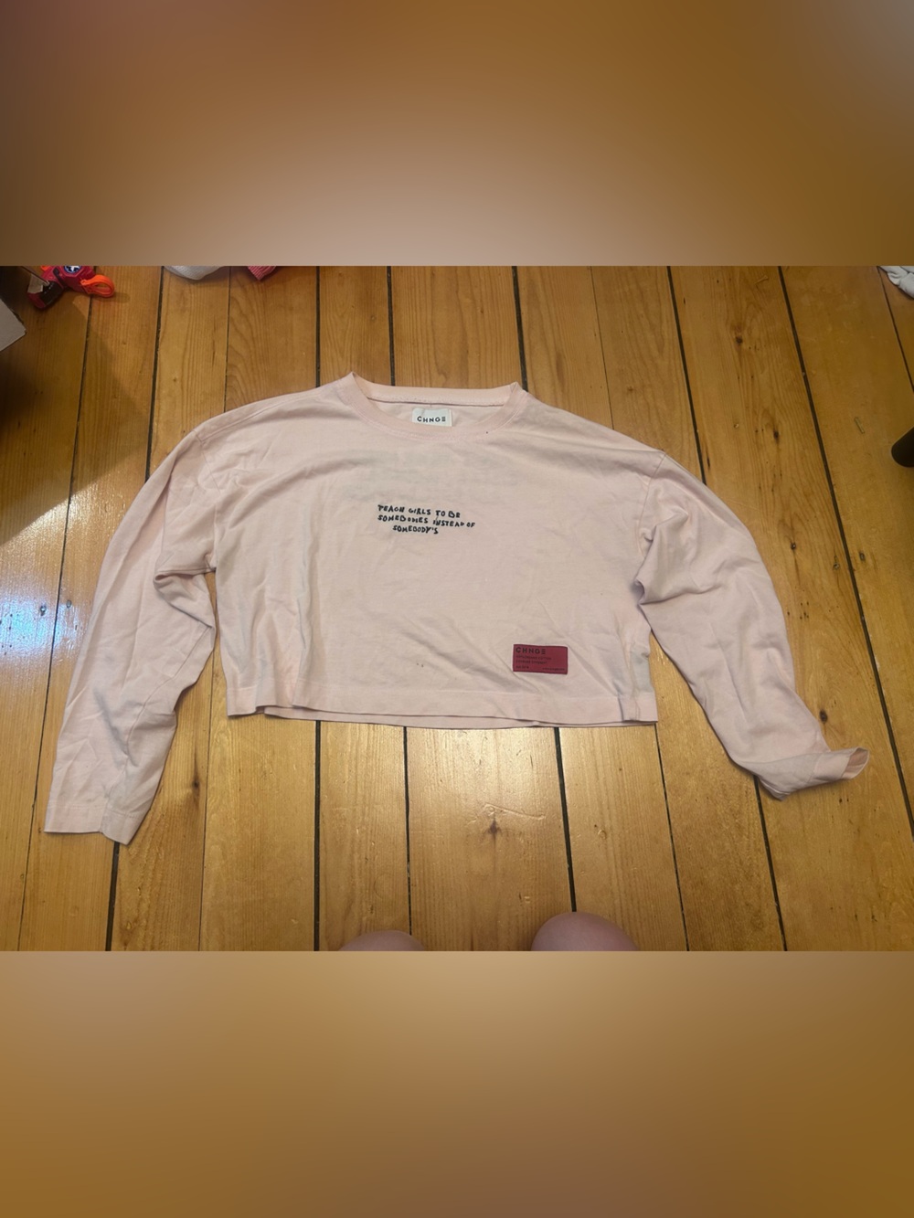 CHNGE Cropped Long Sleeve Tee - Pale Pink